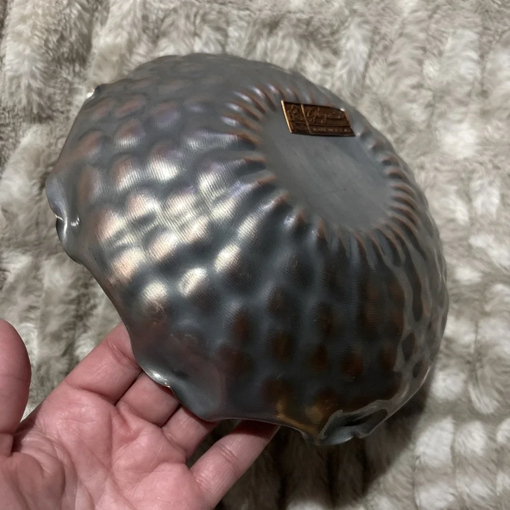 Vintage Gregorian Hammered Copper Bowl Scalloped Edge Made in USA 9